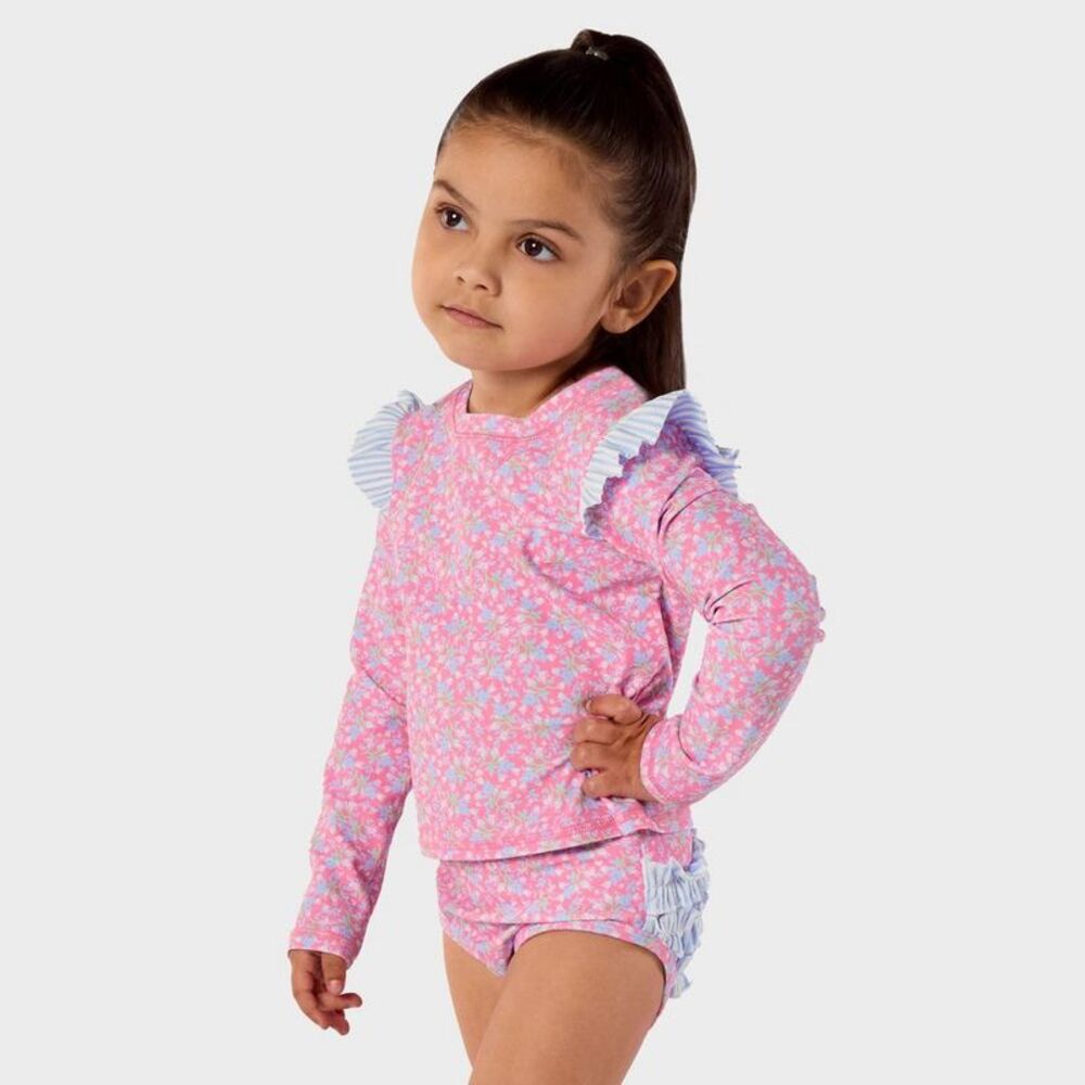 RuffleButts -  Toddler Girls' Ditsy Floral Long Sleev Pink